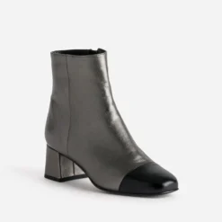Boots gris métallisé cuir bout noir