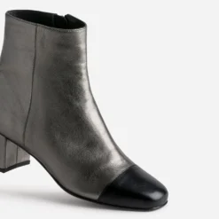 Boots gris métallisé cuir bout noir