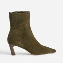 Boots kaki cuir velours talon incurvé