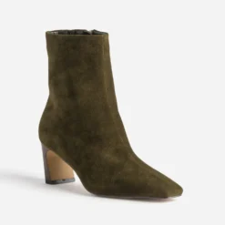 Boots kaki cuir velours talon incurvé
