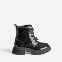 Boots à lacet BUGGY noir pailleté fleurs amovibles