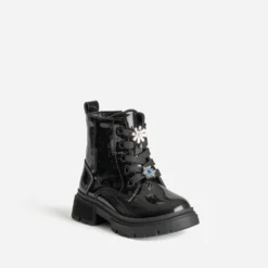 Boots à lacet BUGGY noir pailleté fleurs amovibles