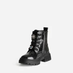 Boots à lacet BUGGY noir pailleté fleurs amovibles