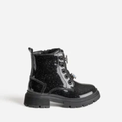 Boots à lacet BUGGY noir pailleté fleurs amovibles