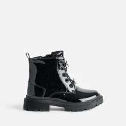 Boots à lacet BUGGY noir pailleté fleurs amovibles