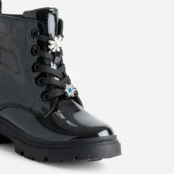 Boots à lacet BUGGY noir pailleté fleurs amovibles