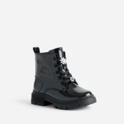 Boots à lacet BUGGY noir pailleté fleurs amovibles