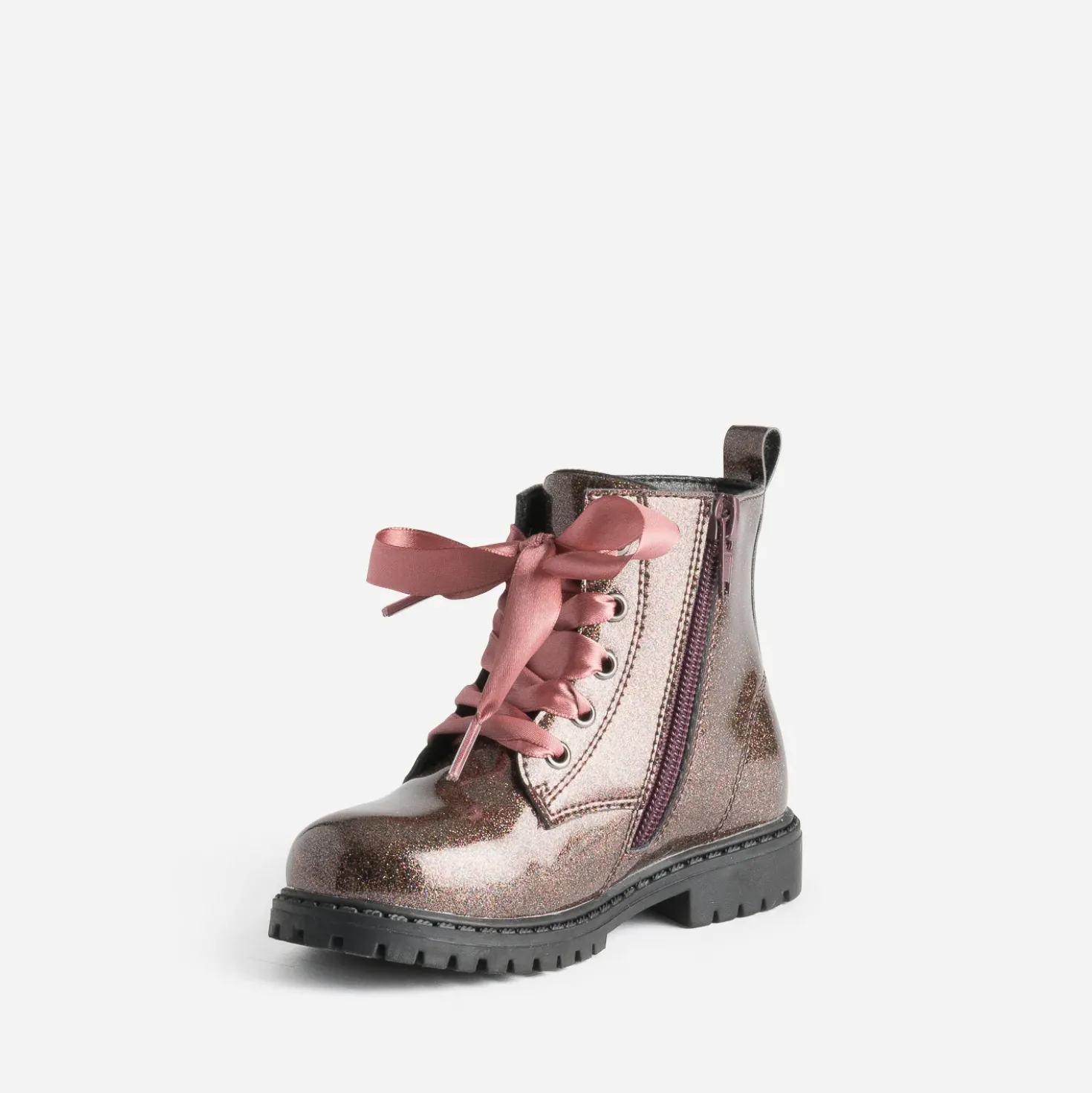 Boots à lacet BUGGY rose pailleté à lacet ruban