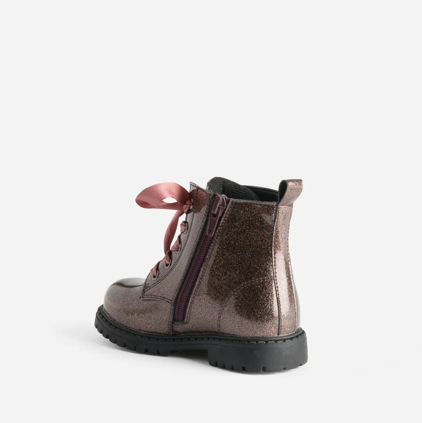 Boots à lacet BUGGY rose pailleté à lacet ruban