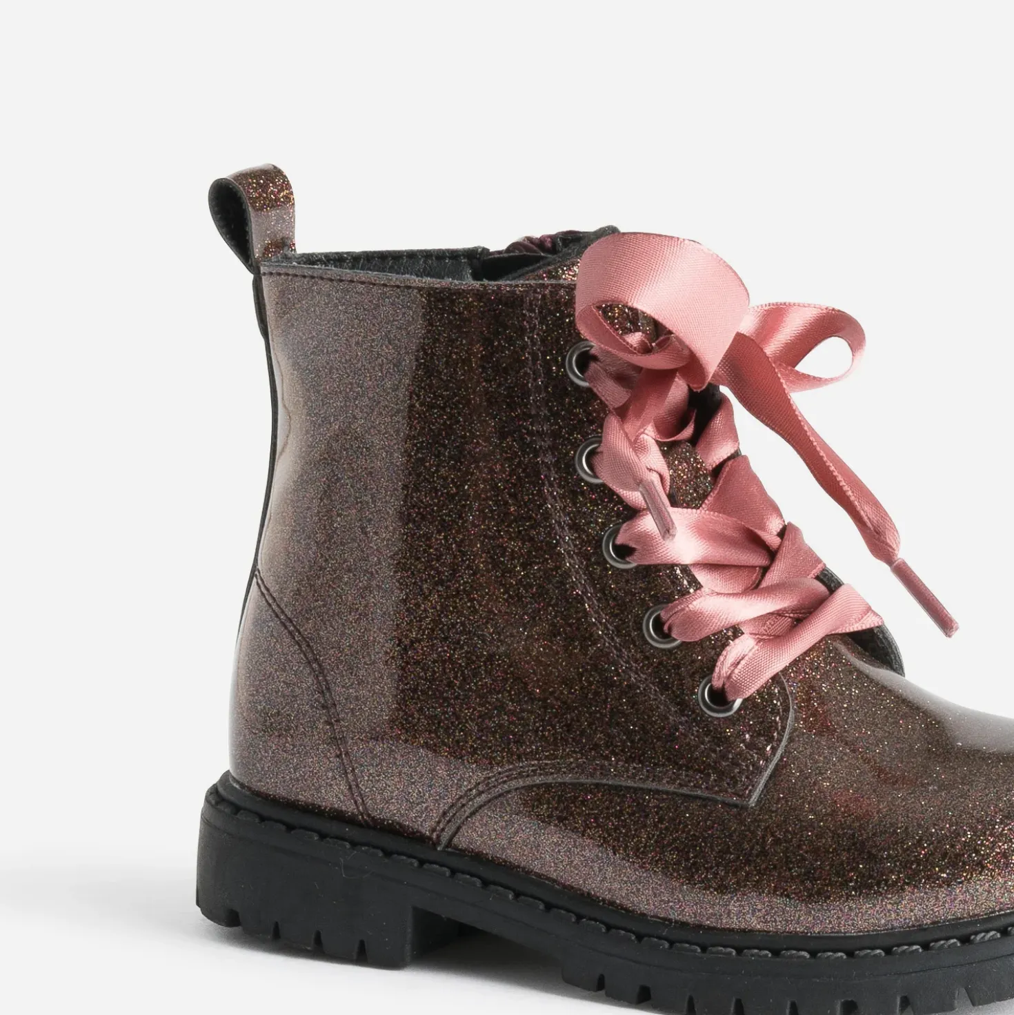Boots à lacet BUGGY rose pailleté à lacet ruban