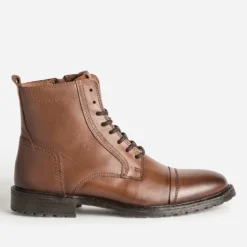 Boots lacet cognac cuir bout droit