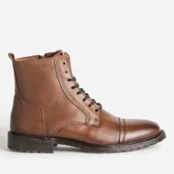 Boots lacet cognac cuir bout droit
