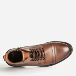 Boots lacet cognac cuir bout droit
