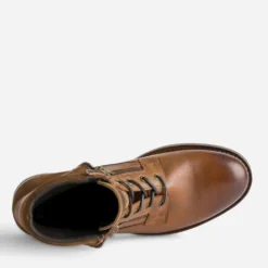 Boots à lacet cognac cuir à revers