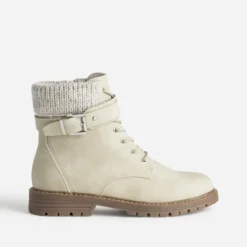 Boots lacet écru col textile