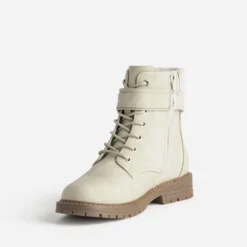 Boots lacet écru col textile