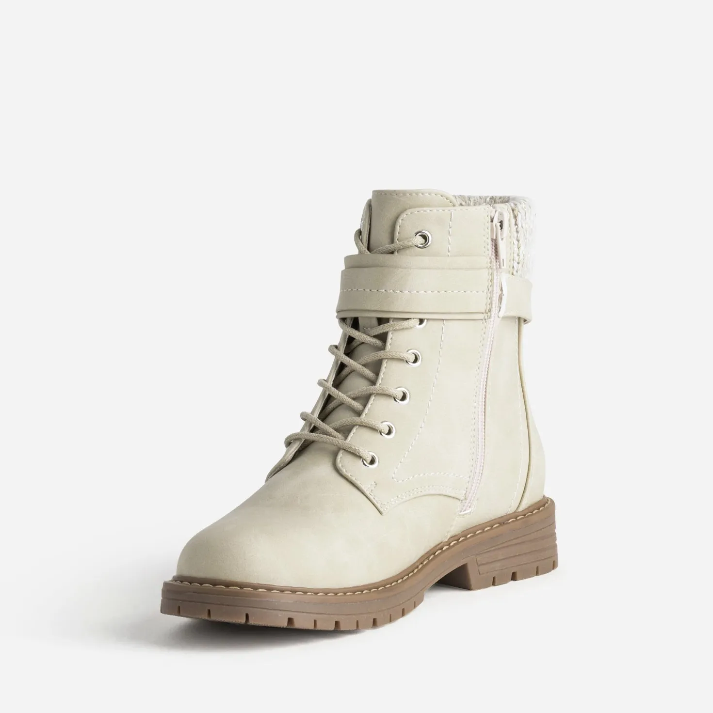 Boots lacet écru col textile