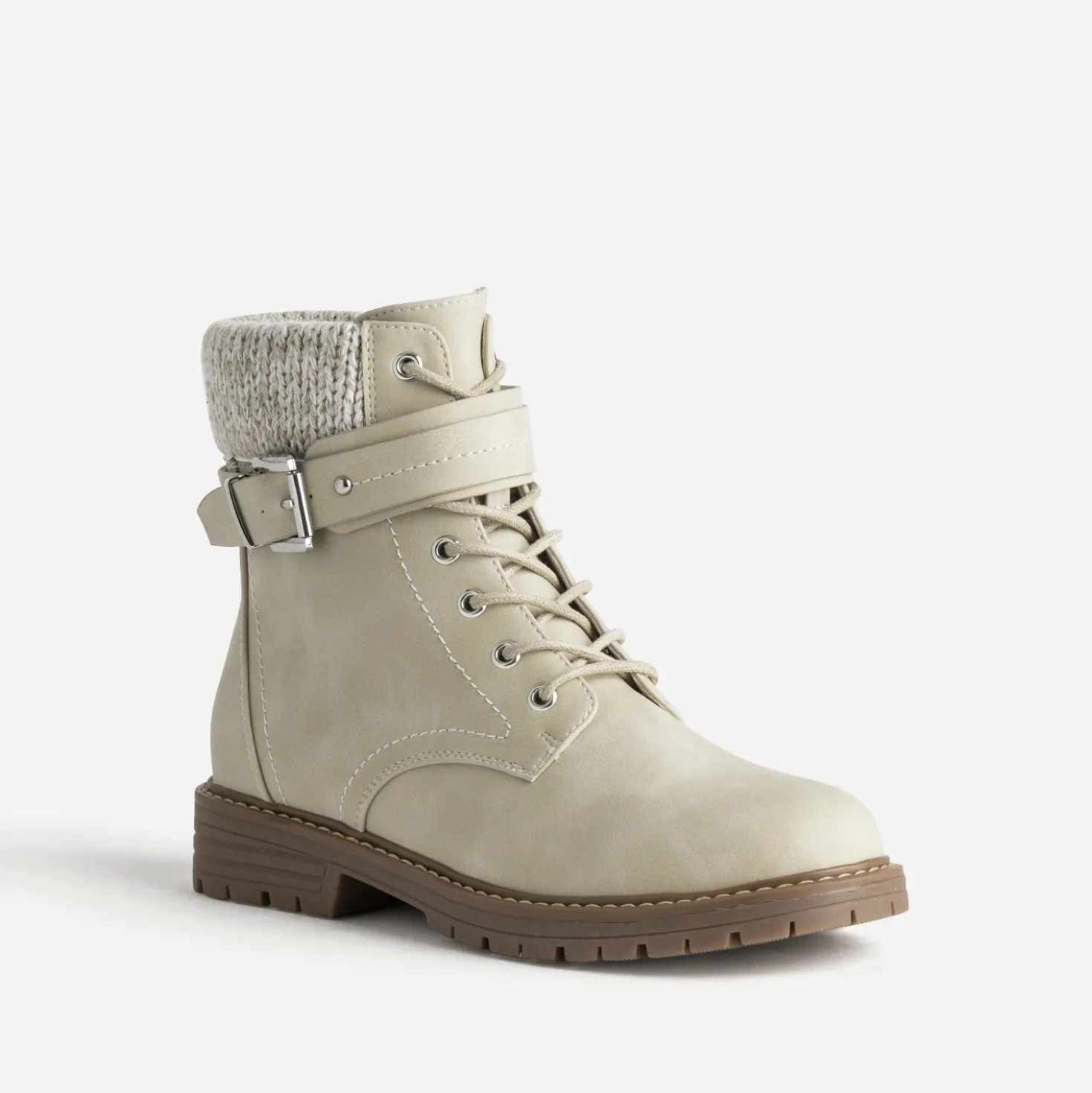 Boots lacet écru col textile