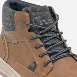 Boots à lacet marron avec col textile