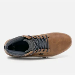 Boots à lacet marron avec col textile