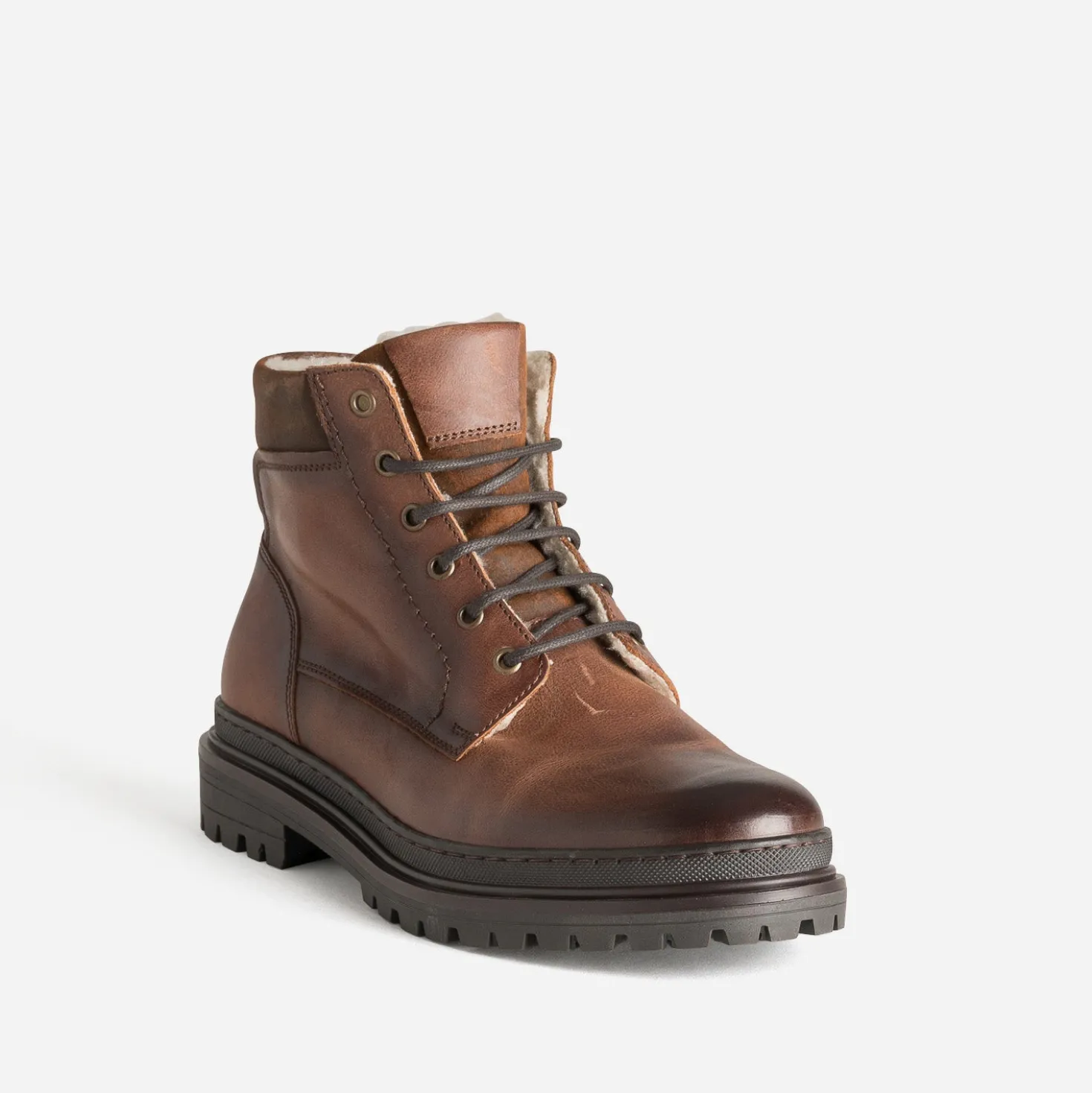 Boots à lacet marron cuir fourré