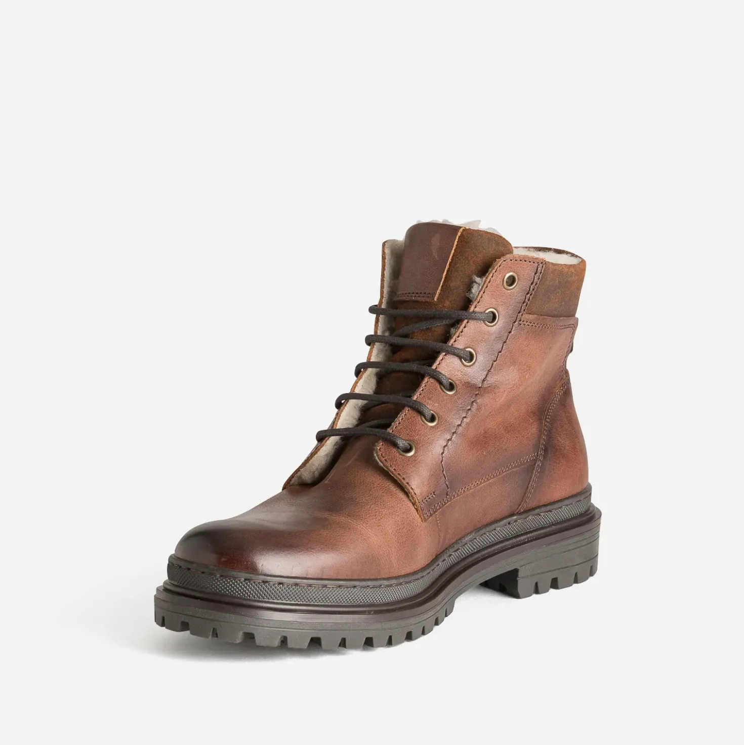 Boots à lacet marron cuir fourré
