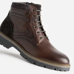 Boots à lacet marron cuir semelle crantée