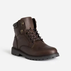 Boots à lacet marron cuir semelle crantée