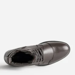 Boots à lacet marron cuir talon effet bois