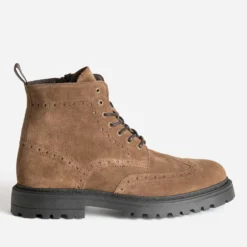 Boots à lacet marron cuir velours cranté