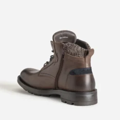 Boots à lacet marron en cuir détails chinés