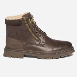 Boots à lacet marron en cuir fourré