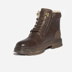 Boots à lacet marron en cuir fourré