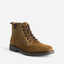 Boots à lacet marron en cuir velours