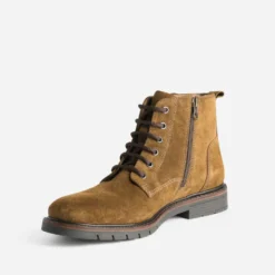 Boots à lacet marron en cuir velours