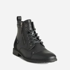 Boots à lacet noir cuir bout droit