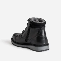 Boots à lacet noir cuir détails gris