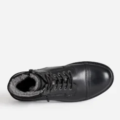 Boots à lacet noir cuir détails gris
