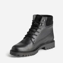 Boots à lacet noir cuir fourré