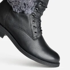 Boots à lacet noir cuir tige fourrée