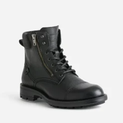 Boots à lacet noir en cuir