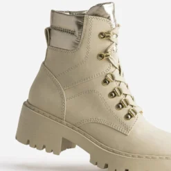 Boots à lacet TEXTO beige à col métallisé