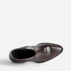 Boots marron cuir embossé effet croco