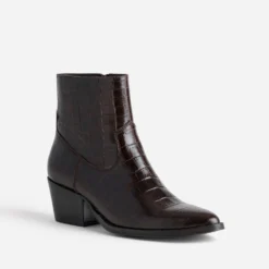 Boots marron cuir embossé effet croco