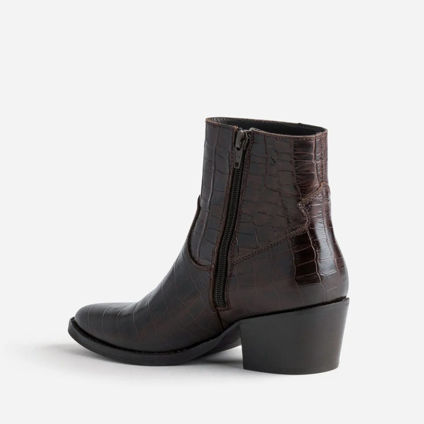 Boots marron cuir embossé effet croco