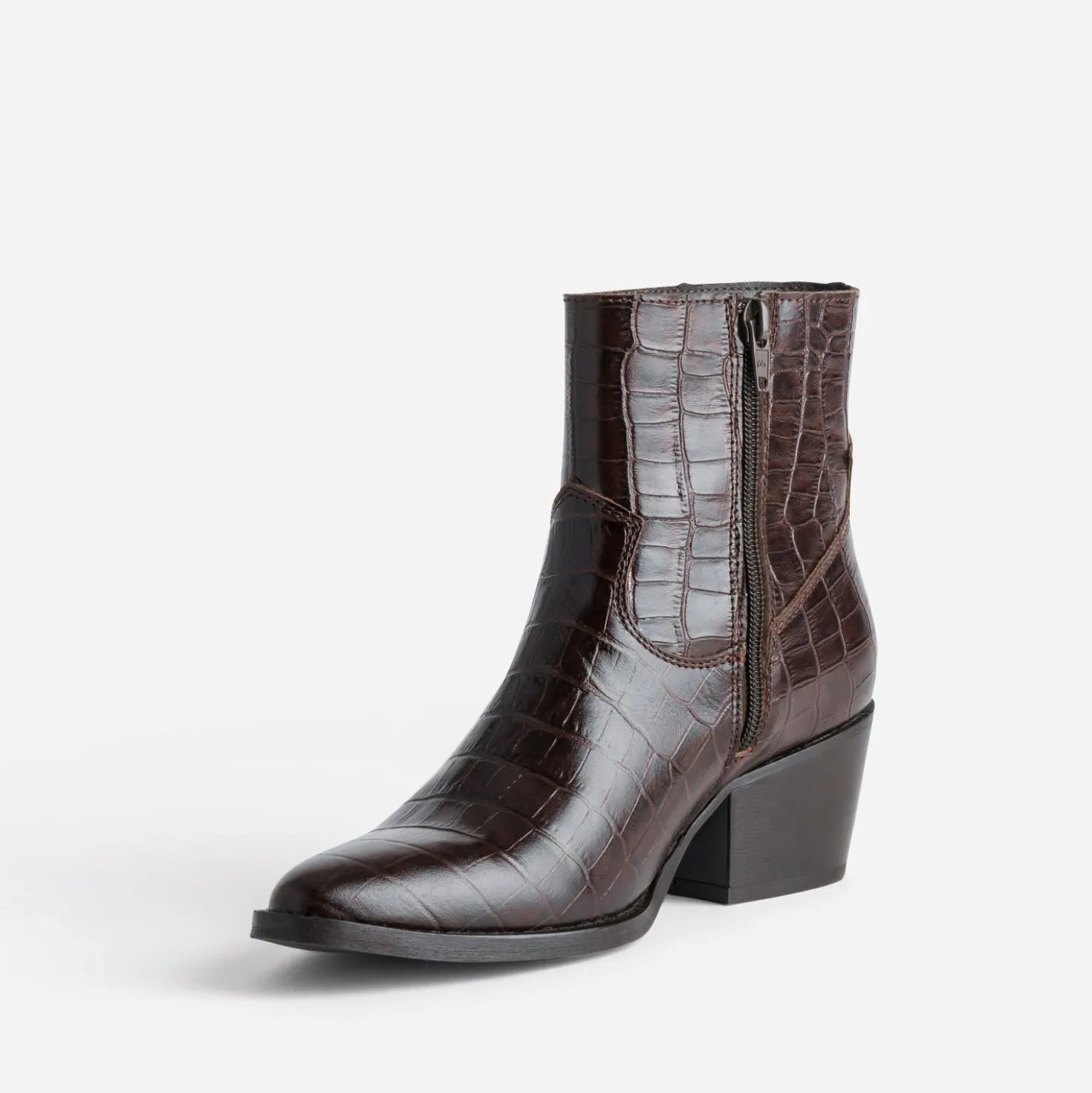 Boots marron cuir embossé effet croco