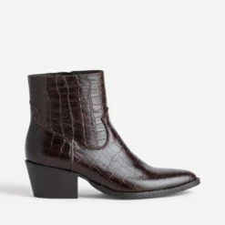 Boots marron cuir embossé effet croco