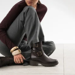 Boots marron cuir esprit motard
