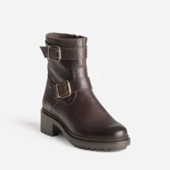 Boots marron cuir esprit motard