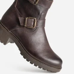 Boots marron cuir esprit motard